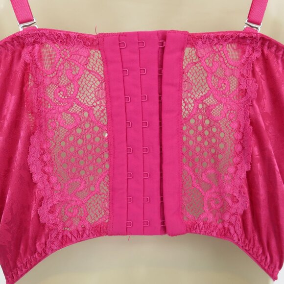 Women Small Pink Flower Floral Lace Underwire Longline Bra Boning Corset Top - Picture 7 of 13